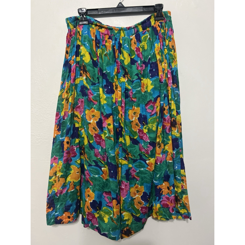Vintage Blue Cabana Colorful Cotton Tropical Peasant Skirt L Single Stitch